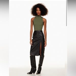 Aritzia - Wilfred - Patio Midi Skirt - Black Vegan Leather - Size 12